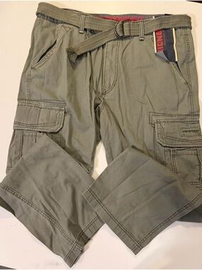 UNIONBAY Men's Olive Cargo Pants with Web Belt